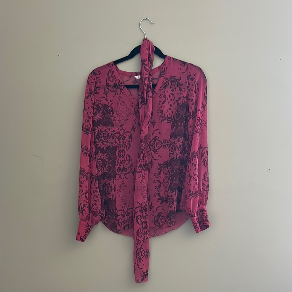 CAbi Pink Paisley Baroque Women's Blouse With Scarf